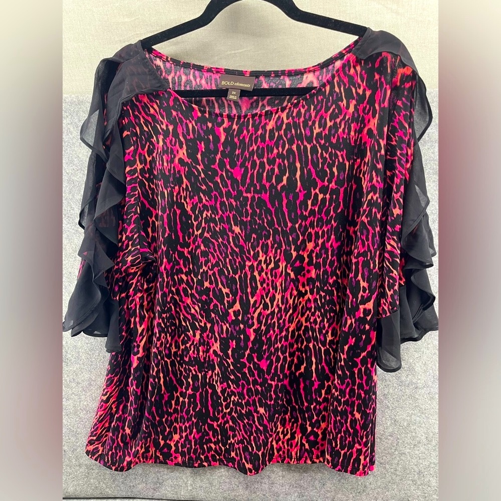 Bold Elements Women's 3/4 Sleeve Blouse 2XL - Pink Animal Print